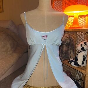 Light blue with white polka dot slip